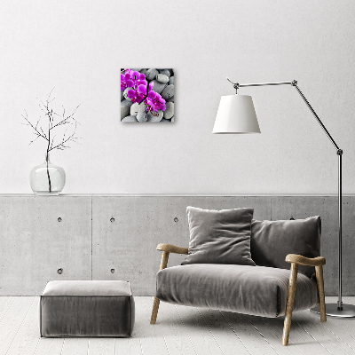 Glass Wall Clock Orchid stones flowers stones purple