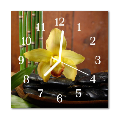 Glass Wall Clock Bamboo Orchid Bamboo Flowers Multi-Coloured