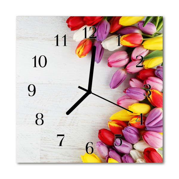 Glass Wall Clock Tulips plants multi-coloured