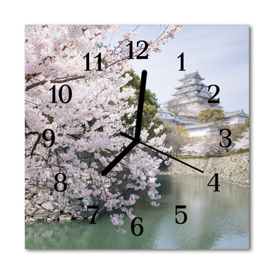 Glass Wall Clock Cherry trees nature pink