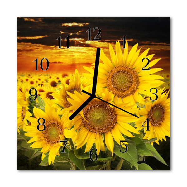 Glass Wall Clock Sunflowers naturn yellow