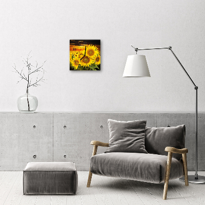 Glass Wall Clock Sunflowers naturn yellow