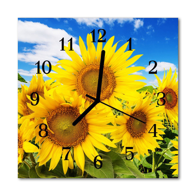 Glass Wall Clock Sunflowers naturn yellow