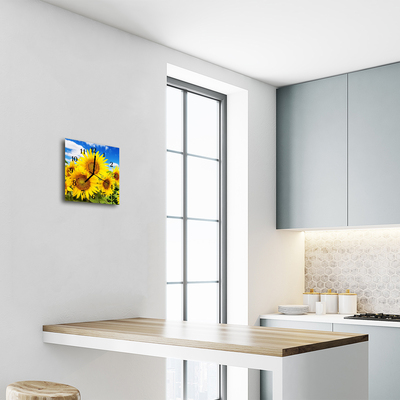 Glass Wall Clock Sunflowers naturn yellow