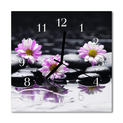 Glass Wall Clock Flowers Nature Purple