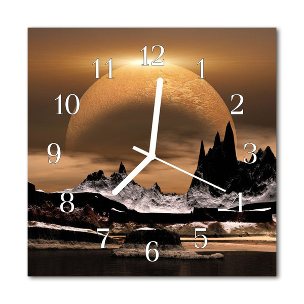 Glass Wall Clock Mountains Art Grey