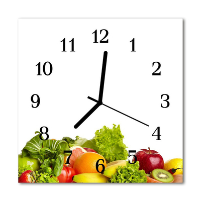 Glass Wall Clock Vegetables food and drinks multi-coloured