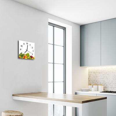 Glass Wall Clock Vegetables food and drinks multi-coloured