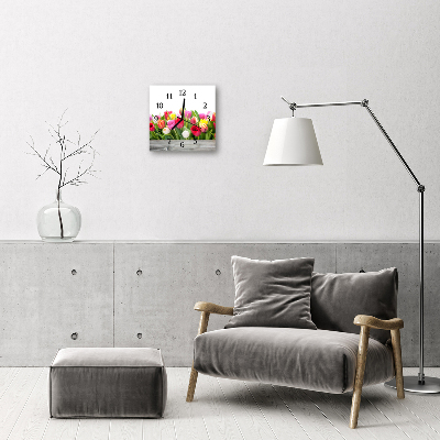 Glass Wall Clock Tulips plants multi-coloured