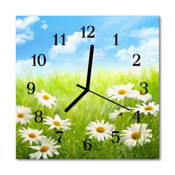 Glass Wall Clock Meadow landscape green