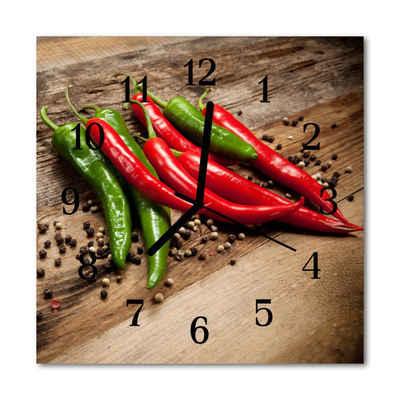 Glass Wall Clock Chillies vegetables red