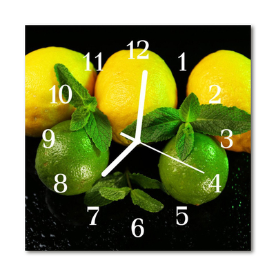 Glass Wall Clock Lemons Fruit Green