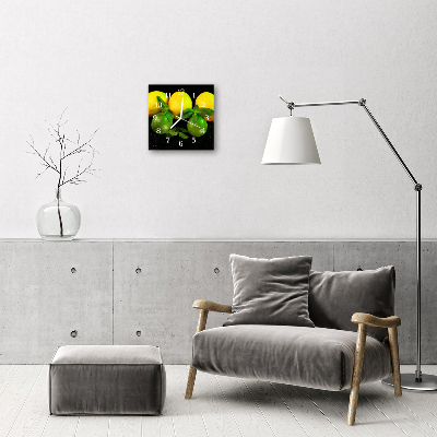 Glass Wall Clock Lemons Fruit Green