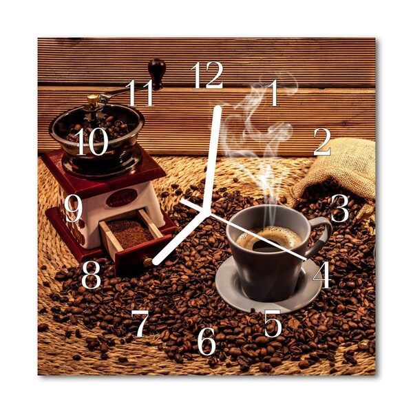 Glass Wall Clock Coffee Beans Food and Drinks Brown