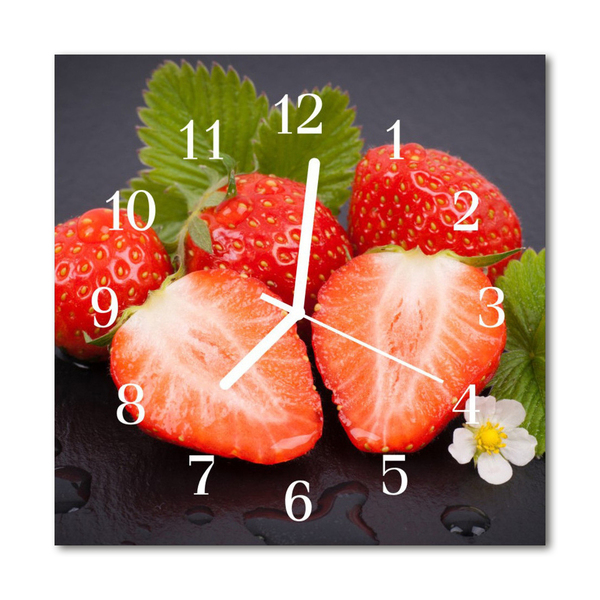 Glass Wall Clock Strawberries Fruit Red