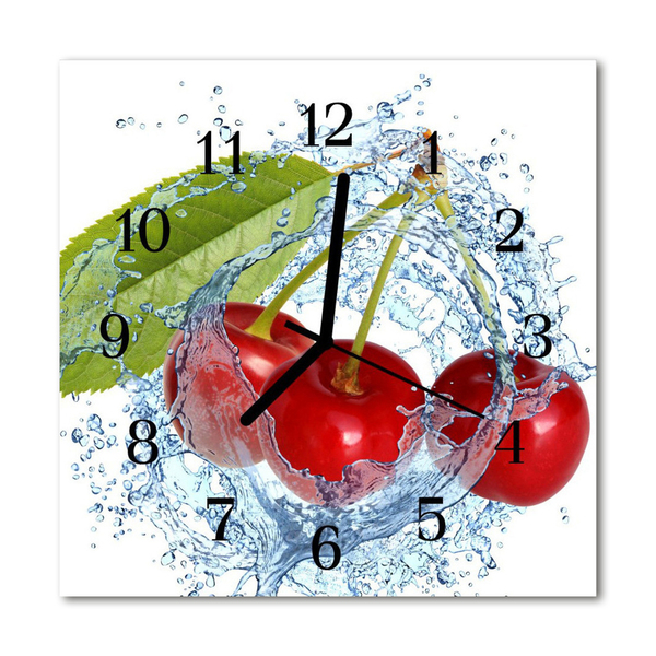 Glass Wall Clock Cherries fruit red