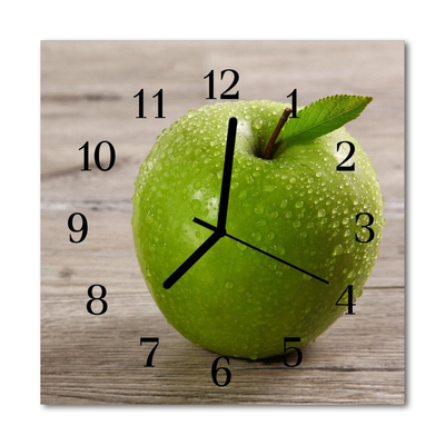 Glass Wall Clock Apples fruit green