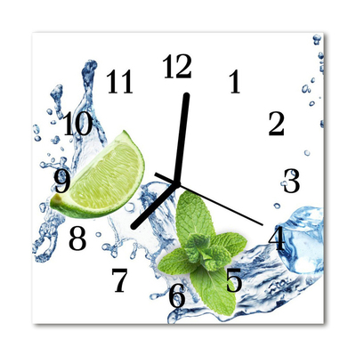 Glass Wall Clock Mint lime spices fruit blue