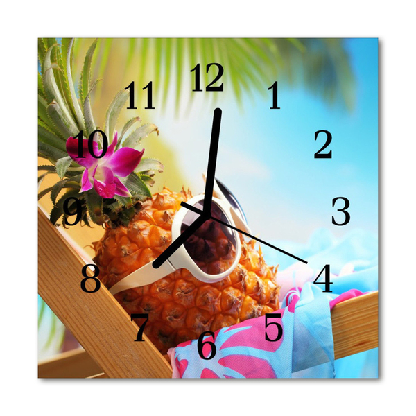 Glass Wall Clock Pineapple fruit multi-coloured