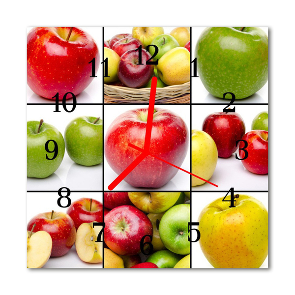 Glass Wall Clock Apples Fruit Multi-Coloured