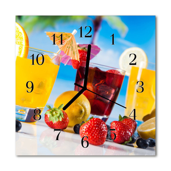 Glass Wall Clock Cocktail food and drinks multi-coloured