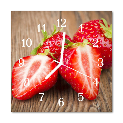 Glass Wall Clock Strawberries Fruit Red