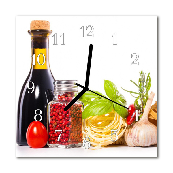 Glass Wall Clock Pasta Kitchen Multi-Coloured