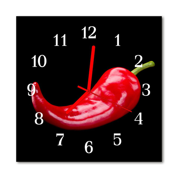 Glass Wall Clock Chillies Vegetables Red