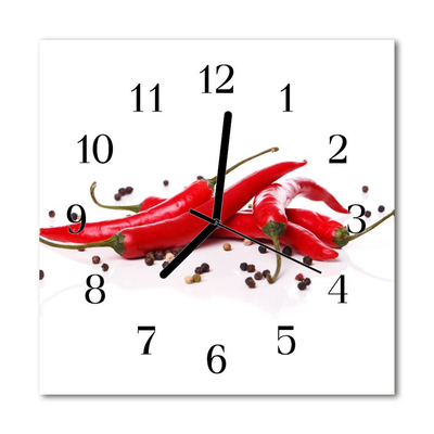 Glass Wall Clock Chillies food and drinks white