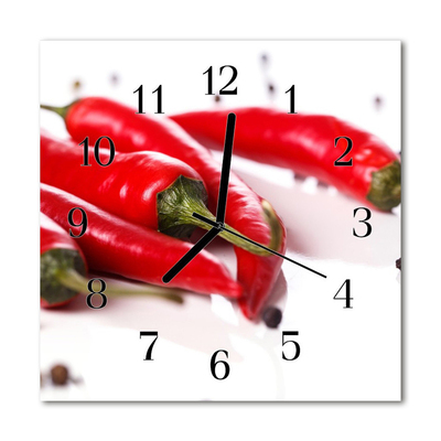 Glass Wall Clock Chillies food and drinks red