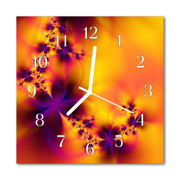 Glass Wall Clock Flowers Nature Orange