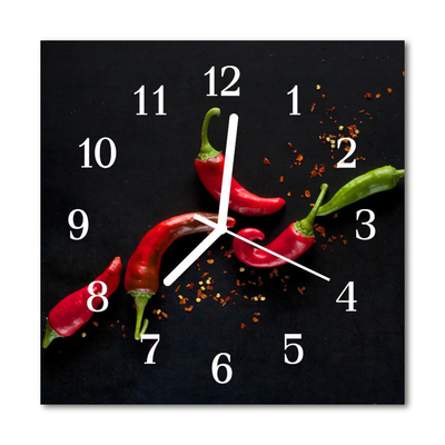 Glass Wall Clock Chillies Food and Drinks Black