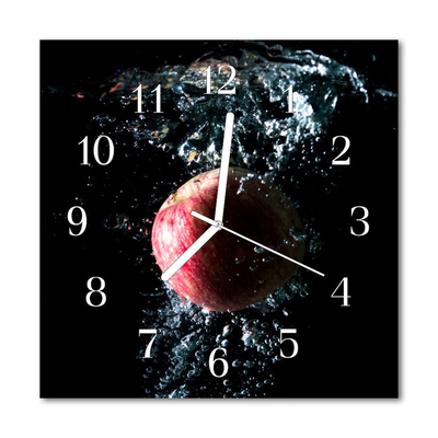 Glass Wall Clock Apple Fruit Black