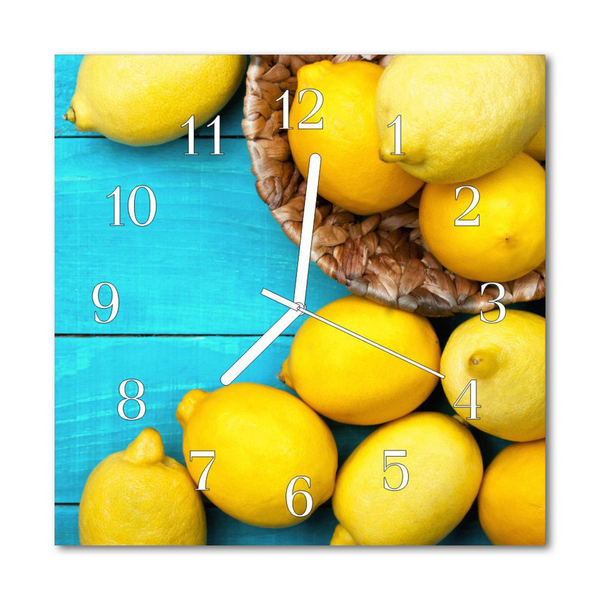 Glass Wall Clock Lemons Fruit Yellow