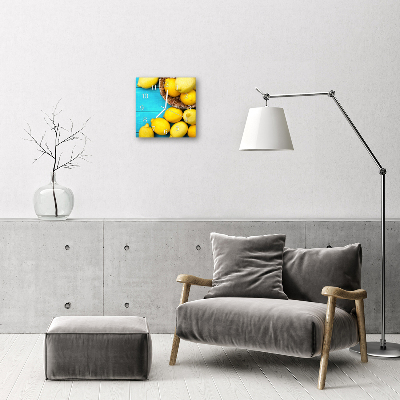 Glass Wall Clock Lemons Fruit Yellow