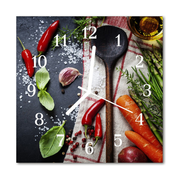 Glass Wall Clock Spices Food and Drinks Multi-Coloured
