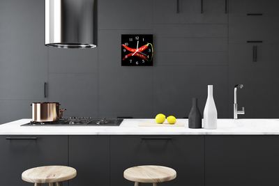 Glass Wall Clock Chillies Food and Drinks Black