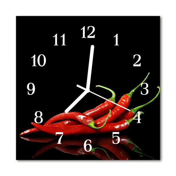 Glass Wall Clock Chillies Food and Drinks Black