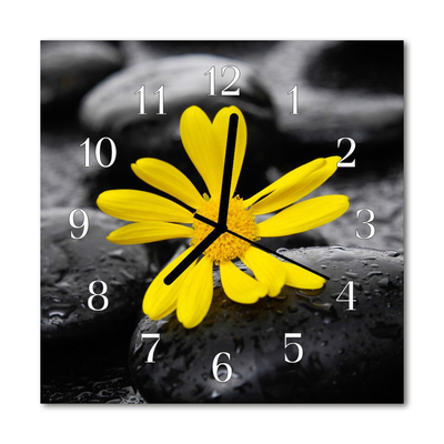 Glass Wall Clock Flower Nature Black