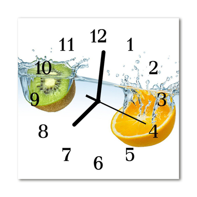 Glass Wall Clock Kiwi oranges fruit white