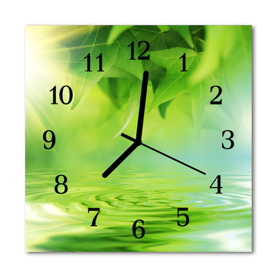 Glass Wall Clock Leaves nature green