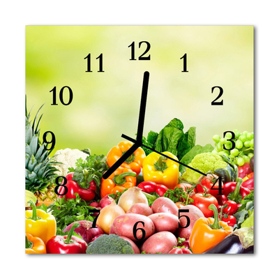 Glass Wall Clock Vegetables food and drinks multi-coloured