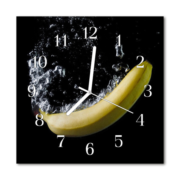 Glass Wall Clock Banana Fruit Black