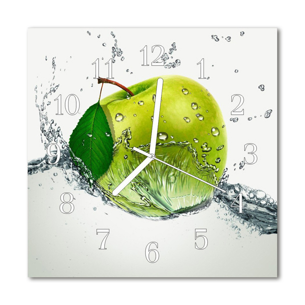 Glass Wall Clock Apple Fruit White