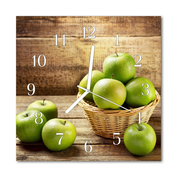 Glass Wall Clock Apple Fruit Green