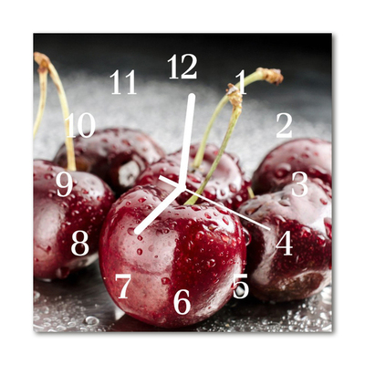 Glass Wall Clock Cherry Fruit Red