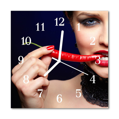 Glass Wall Clock Chili Pepper Food and Drinks Blue