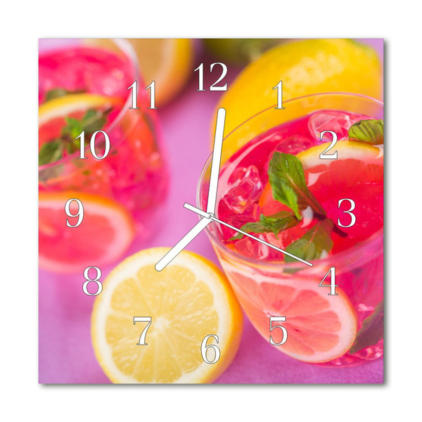 Glass Wall Clock Lemon Fruit Pink