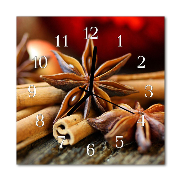 Glass Wall Clock Anise Cinnamon Food and Drinks Brown