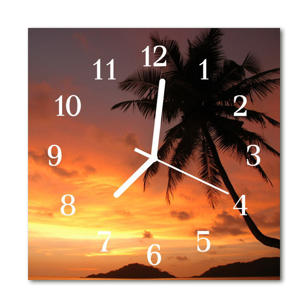 Glass Wall Clock Palm Tree Nature Orange